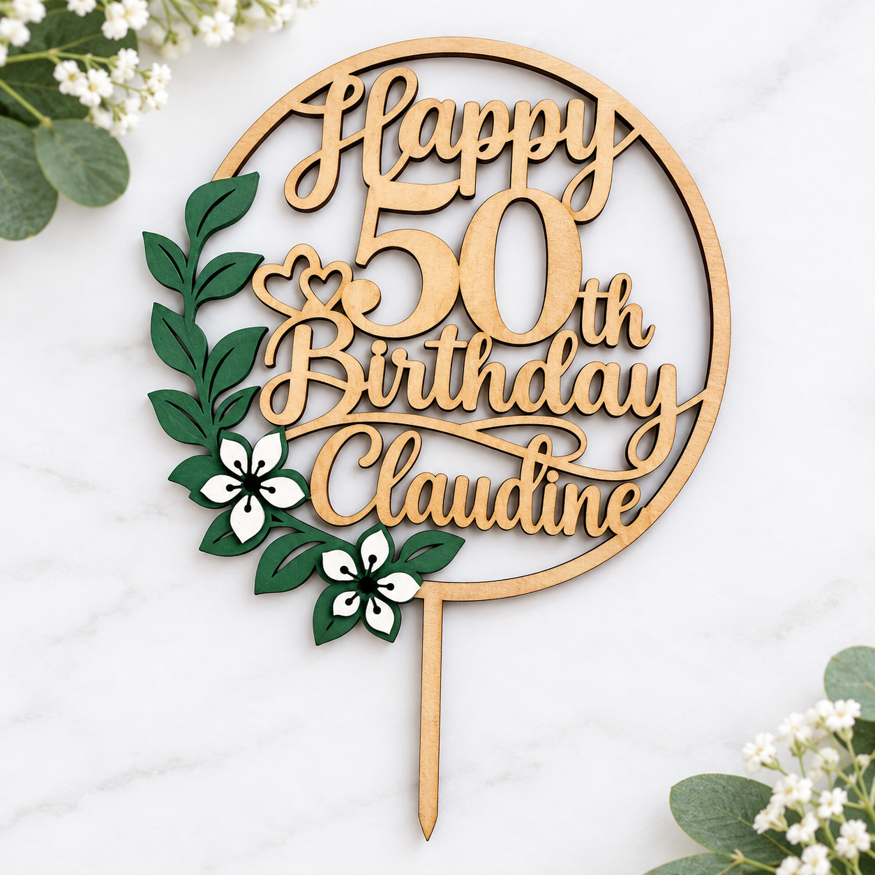Personalized Claudine 50th birthday cake topper